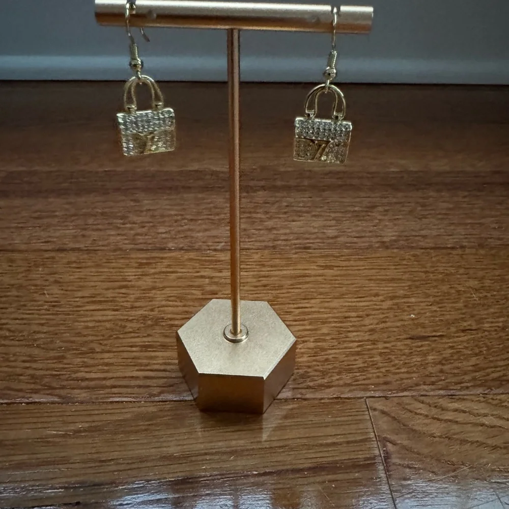 Gold & Rhinestone‎ Fish Hook Earrings – Dangle Drop Earrings – Statement Jewelry - Picture 2 of 4